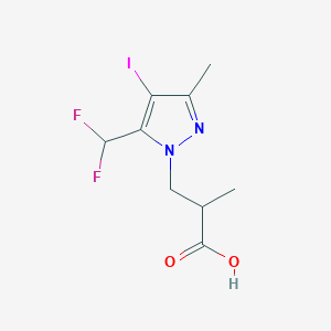 molecular formula C9H11F2IN2O2 B2809326 3-[5-(Difluoromethyl)-4-iodo-3-methylpyrazol-1-yl]-2-methylpropanoic acid CAS No. 1946812-46-9