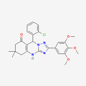 molecular formula C26H27ClN4O4 B2809333 9-(2-chlorophenyl)-6,6-dimethyl-2-(3,4,5-trimethoxyphenyl)-5,6,7,9-tetrahydro-[1,2,4]triazolo[5,1-b]quinazolin-8(4H)-one CAS No. 540481-25-2