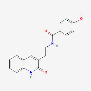 molecular formula C21H22N2O3 B2809335 N-(2-(5,8-dimethyl-2-oxo-1,2-dihydroquinolin-3-yl)ethyl)-4-methoxybenzamide CAS No. 851406-37-6