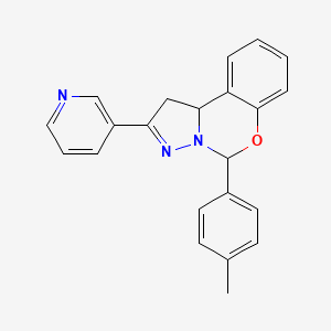 molecular formula C22H19N3O B2809338 2-(pyridin-3-yl)-5-(p-tolyl)-5,10b-dihydro-1H-benzo[e]pyrazolo[1,5-c][1,3]oxazine CAS No. 868155-36-6