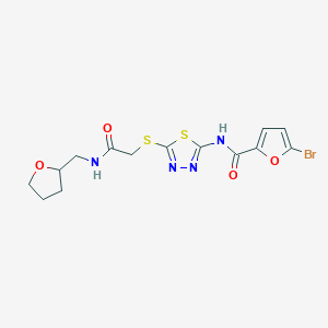 molecular formula C14H15BrN4O4S2 B2809341 5-bromo-N-(5-((2-oxo-2-(((tetrahydrofuran-2-yl)methyl)amino)ethyl)thio)-1,3,4-thiadiazol-2-yl)furan-2-carboxamide CAS No. 893144-37-1