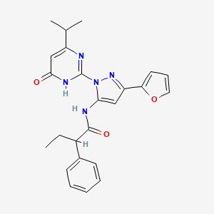 molecular formula C24H25N5O3 B2809344 N-(3-(furan-2-yl)-1-(4-isopropyl-6-oxo-1,6-dihydropyrimidin-2-yl)-1H-pyrazol-5-yl)-2-phenylbutanamide CAS No. 1207027-58-4