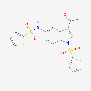 molecular formula C19H16N2O5S4 B280935 N-[3-acetyl-2-methyl-1-(2-thienylsulfonyl)-1H-indol-5-yl]-2-thiophenesulfonamide 