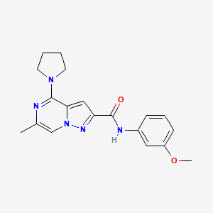 molecular formula C19H21N5O2 B2809354 N-(3-methoxyphenyl)-6-methyl-4-(1-pyrrolidinyl)pyrazolo[1,5-a]pyrazine-2-carboxamide CAS No. 1775493-73-6