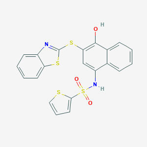 molecular formula C21H14N2O3S4 B280936 N-[3-(1,3-benzothiazol-2-ylthio)-4-hydroxy-1-naphthyl]thiophene-2-sulfonamide 