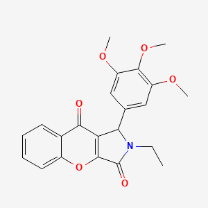 molecular formula C22H21NO6 B2809368 2-Ethyl-1-(3,4,5-trimethoxyphenyl)-1,2-dihydrochromeno[2,3-c]pyrrole-3,9-dione CAS No. 874463-05-5