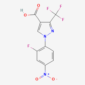 molecular formula C11H5F4N3O4 B2809370 1-(2-Fluoro-4-nitrophenyl)-3-(trifluoromethyl)pyrazole-4-carboxylic acid CAS No. 1975118-14-9
