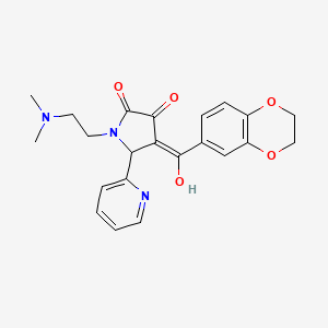 molecular formula C22H23N3O5 B2809385 4-(2,3-dihydrobenzo[b][1,4]dioxine-6-carbonyl)-1-(2-(dimethylamino)ethyl)-3-hydroxy-5-(pyridin-2-yl)-1H-pyrrol-2(5H)-one CAS No. 618404-96-9