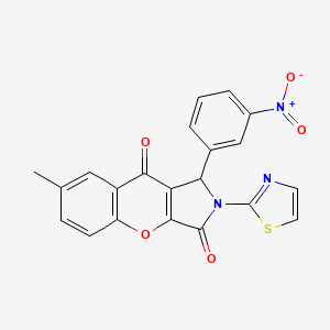 molecular formula C21H13N3O5S B2809393 7-Methyl-1-(3-nitrophenyl)-2-(thiazol-2-yl)-1,2-dihydrochromeno[2,3-c]pyrrole-3,9-dione CAS No. 632314-79-5