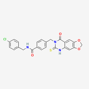 molecular formula C24H18ClN3O4S B2809400 N-[(4-氯苯基)甲基]-4-[(8-氧代-6-硫代-5H-[1,3]二噁杂氮并[4,5-g]喹唑啉-7-基)甲基]苯甲酰胺 CAS No. 688055-71-2