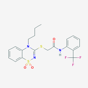 molecular formula C20H20F3N3O3S2 B2809406 2-((4-butyl-1,1-dioxido-4H-benzo[e][1,2,4]thiadiazin-3-yl)thio)-N-(2-(trifluoromethyl)phenyl)acetamide CAS No. 893790-02-8