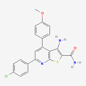 molecular formula C21H16ClN3O2S B2809417 3-Amino-6-(4-chlorophenyl)-4-(4-methoxyphenyl)thieno[2,3-b]pyridine-2-carboxamide CAS No. 690642-56-9