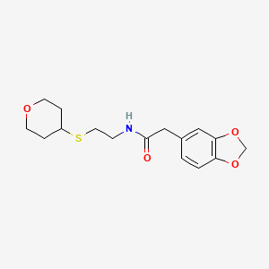molecular formula C16H21NO4S B2809420 2-(benzo[d][1,3]dioxol-5-yl)-N-(2-((tetrahydro-2H-pyran-4-yl)thio)ethyl)acetamide CAS No. 1904197-23-4