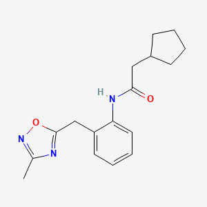 molecular formula C17H21N3O2 B2809434 2-cyclopentyl-N-(2-((3-methyl-1,2,4-oxadiazol-5-yl)methyl)phenyl)acetamide CAS No. 1448057-38-2