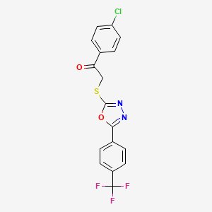 molecular formula C17H10ClF3N2O2S B2809446 1-(4-Chlorophenyl)-2-({5-[4-(trifluoromethyl)phenyl]-1,3,4-oxadiazol-2-yl}sulfanyl)-1-ethanone CAS No. 477857-10-6