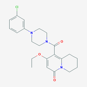 molecular formula C22H26ClN3O3 B2809458 1-{[4-(3-chlorophenyl)piperazino]carbonyl}-2-ethoxy-6,7,8,9-tetrahydro-4H-quinolizin-4-one CAS No. 1775511-84-6