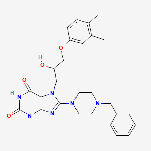 molecular formula C28H34N6O4 B2809466 8-(4-benzylpiperazin-1-yl)-7-(3-(3,4-dimethylphenoxy)-2-hydroxypropyl)-3-methyl-1H-purine-2,6(3H,7H)-dione CAS No. 900013-44-7