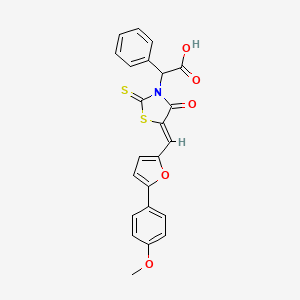 molecular formula C23H17NO5S2 B2809505 (Z)-2-(5-((5-(4-甲氧基苯基)呋喃-2-基)甲亚硫酰胺-4-氧代-2-硫代噻唑烷-3-基)-2-苯乙酸 CAS No. 875285-87-3