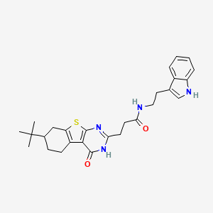 molecular formula C27H32N4O2S B2809509 3-(7-tert-butyl-4-oxo-3,4,5,6,7,8-hexahydro[1]benzothieno[2,3-d]pyrimidin-2-yl)-N-[2-(1H-indol-3-yl)ethyl]propanamide CAS No. 1105207-88-2