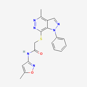 molecular formula C18H16N6O2S B2809510 2-((4-methyl-1-phenyl-1H-pyrazolo[3,4-d]pyridazin-7-yl)thio)-N-(5-methylisoxazol-3-yl)acetamide CAS No. 1105235-00-4