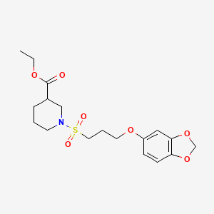 molecular formula C18H25NO7S B2809513 乙酸1-((3-(苯并[d][1,3]二氧杂环-5-氧基)丙基)磺酰)哌啶-3-羧酸乙酯 CAS No. 946285-67-2