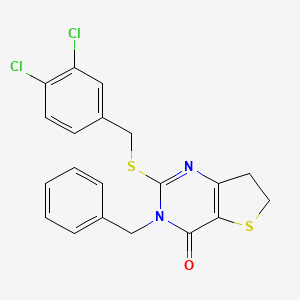 molecular formula C20H16Cl2N2OS2 B2809526 3-苄基-2-((3,4-二氯苯甲基)硫醚)-6,7-二氢噻吩[3,2-d]嘧啶-4(3H)-酮 CAS No. 877619-01-7