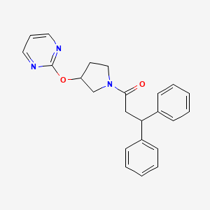 molecular formula C23H23N3O2 B2809571 3,3-二苯基-1-(3-(嘧啶-2-氧基)吡咯啉-1-基)丙酮 CAS No. 2034620-17-0