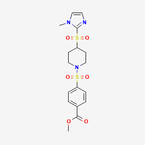 molecular formula C17H21N3O6S2 B2809589 对甲酯基苯甲酸 4-((4-((1-甲基-1H-咪唑-2-基)磺酰)哌啶-1-基)磺酰)苯甲酸酯 CAS No. 2320211-93-4