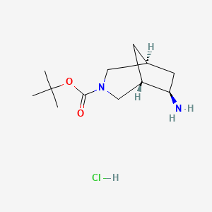 molecular formula C12H23ClN2O2 B2809603 Tert-butyl (1S,5S,6R)-6-amino-3-azabicyclo[3.2.1]octane-3-carboxylate;hydrochloride CAS No. 2287246-88-0