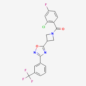 molecular formula C19H12ClF4N3O2 B2809615 (2-Chloro-4-fluorophenyl)(3-(3-(3-(trifluoromethyl)phenyl)-1,2,4-oxadiazol-5-yl)azetidin-1-yl)methanone CAS No. 1396852-21-3