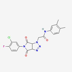 molecular formula C20H17ClFN5O3 B2809623 2-[5-(3-chloro-4-fluorophenyl)-4,6-dioxo-4,5,6,6a-tetrahydropyrrolo[3,4-d][1,2,3]triazol-1(3aH)-yl]-N-(3,4-dimethylphenyl)acetamide CAS No. 1052566-65-0