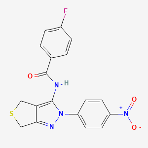 molecular formula C18H13FN4O3S B2809625 4-氟-N-[2-(4-硝基苯基)-4,6-二氢噻吩[3,4-c]嘧啶-3-基]苯甲酰胺 CAS No. 396720-28-8