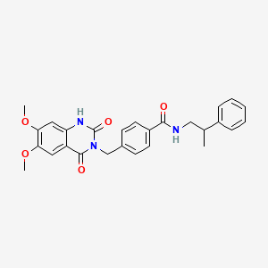 B2809663 4-((6,7-dimethoxy-2,4-dioxo-1,2-dihydroquinazolin-3(4H)-yl)methyl)-N-(2-phenylpropyl)benzamide CAS No. 1105208-97-6