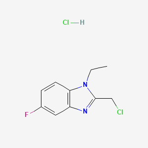 molecular formula C10H11Cl2FN2 B2809675 2-(Chloromethyl)-1-ethyl-5-fluorobenzimidazole;hydrochloride CAS No. 2377031-05-3