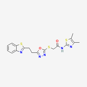 molecular formula C18H17N5O2S3 B2809688 2-((5-(2-(benzo[d]thiazol-2-yl)ethyl)-1,3,4-oxadiazol-2-yl)thio)-N-(4,5-dimethylthiazol-2-yl)acetamide CAS No. 1251577-85-1