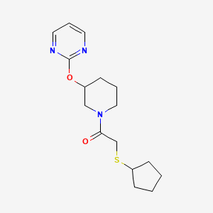 molecular formula C16H23N3O2S B2809728 2-(Cyclopentylthio)-1-(3-(pyrimidin-2-yloxy)piperidin-1-yl)ethanone CAS No. 2034620-66-9