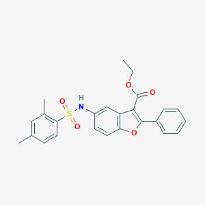 molecular formula C25H23NO5S B280973 Ethyl 5-{[(2,4-dimethylphenyl)sulfonyl]amino}-2-phenyl-1-benzofuran-3-carboxylate 