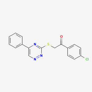 molecular formula C17H12ClN3OS B2809757 1-(4-Chlorophenyl)-2-((5-phenyl-1,2,4-triazin-3-yl)thio)ethanone CAS No. 923151-60-4