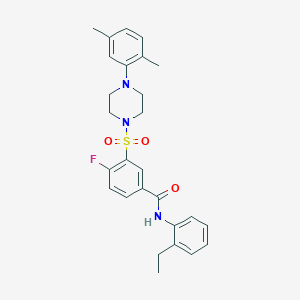 molecular formula C27H30FN3O3S B2809765 3-[4-(2,5-dimethylphenyl)piperazin-1-yl]sulfonyl-N-(2-ethylphenyl)-4-fluorobenzamide CAS No. 451504-57-7