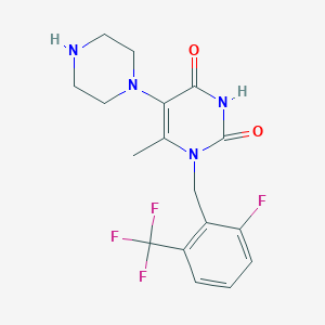 molecular formula C17H18F4N4O2 B2809766 1-(2-Fluoro-6-trifluoromethylbenzyl)-6-methyl-5-piperazin-1-yl-1H-pyrimidine-2,4-dione CAS No. 1308380-33-7