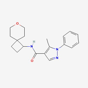 molecular formula C19H23N3O2 B2809771 5-methyl-1-phenyl-N-(7-oxaspiro[3.5]nonan-1-yl)-1H-pyrazole-4-carboxamide CAS No. 2320143-50-6