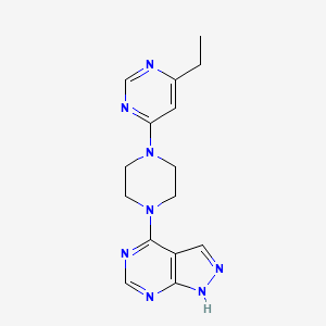 molecular formula C15H18N8 B2809776 4-[4-(6-Ethylpyrimidin-4-yl)piperazin-1-yl]-1H-pyrazolo[3,4-d]pyrimidine CAS No. 2415566-50-4