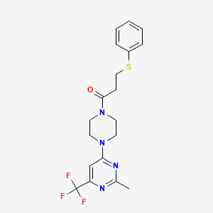 molecular formula C19H21F3N4OS B2809788 1-(4-(2-Methyl-6-(trifluoromethyl)pyrimidin-4-yl)piperazin-1-yl)-3-(phenylthio)propan-1-one CAS No. 2034412-80-9