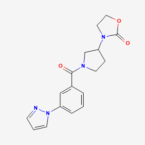 molecular formula C17H18N4O3 B2809812 3-{1-[3-(1H-pyrazol-1-yl)benzoyl]pyrrolidin-3-yl}-1,3-oxazolidin-2-one CAS No. 2097924-10-0