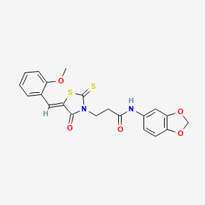 molecular formula C21H18N2O5S2 B2809816 (Z)-N-(benzo[d][1,3]dioxol-5-yl)-3-(5-(2-methoxybenzylidene)-4-oxo-2-thioxothiazolidin-3-yl)propanamide CAS No. 681480-34-2