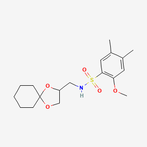 molecular formula C18H27NO5S B2809820 N-(1,4-dioxaspiro[4.5]decan-2-ylmethyl)-2-methoxy-4,5-dimethylbenzenesulfonamide CAS No. 941870-12-8
