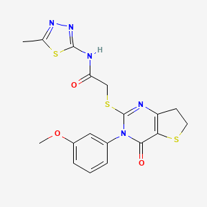 molecular formula C18H17N5O3S3 B2809825 2-((3-(3-甲氧基苯基)-4-氧代-3,4,6,7-四氢噻吩并[3,2-d]嘧啶-2-基)硫)-N-(5-甲基-1,3,4-噻二唑-2-基)乙酰胺 CAS No. 877655-69-1