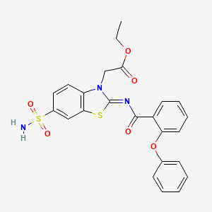 molecular formula C24H21N3O6S2 B2809850 (Z)-ethyl 2-(2-((2-phenoxybenzoyl)imino)-6-sulfamoylbenzo[d]thiazol-3(2H)-yl)acetate CAS No. 865248-39-1