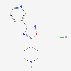 molecular formula C12H15ClN4O B2809863 3-(5-Piperidin-4-yl-1,2,4-oxadiazol-3-yl)pyridine hydrochloride CAS No. 1993175-46-4