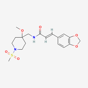 molecular formula C18H24N2O6S B2809873 (E)-3-(1,3-Benzodioxol-5-yl)-N-[(4-methoxy-1-methylsulfonylpiperidin-4-yl)methyl]prop-2-enamide CAS No. 2415641-89-1